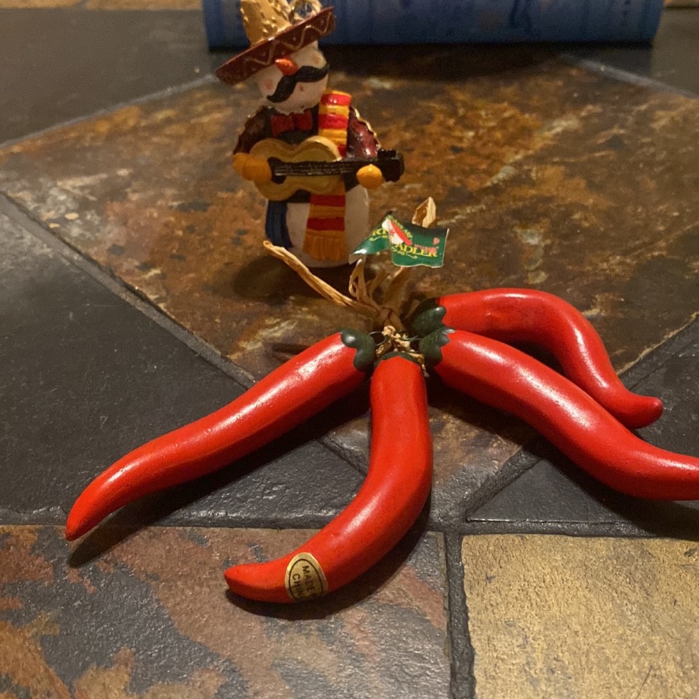 Two Vintage Kurt Adler Spanish Ornaments Christmas Decorations Peppers & Snowman